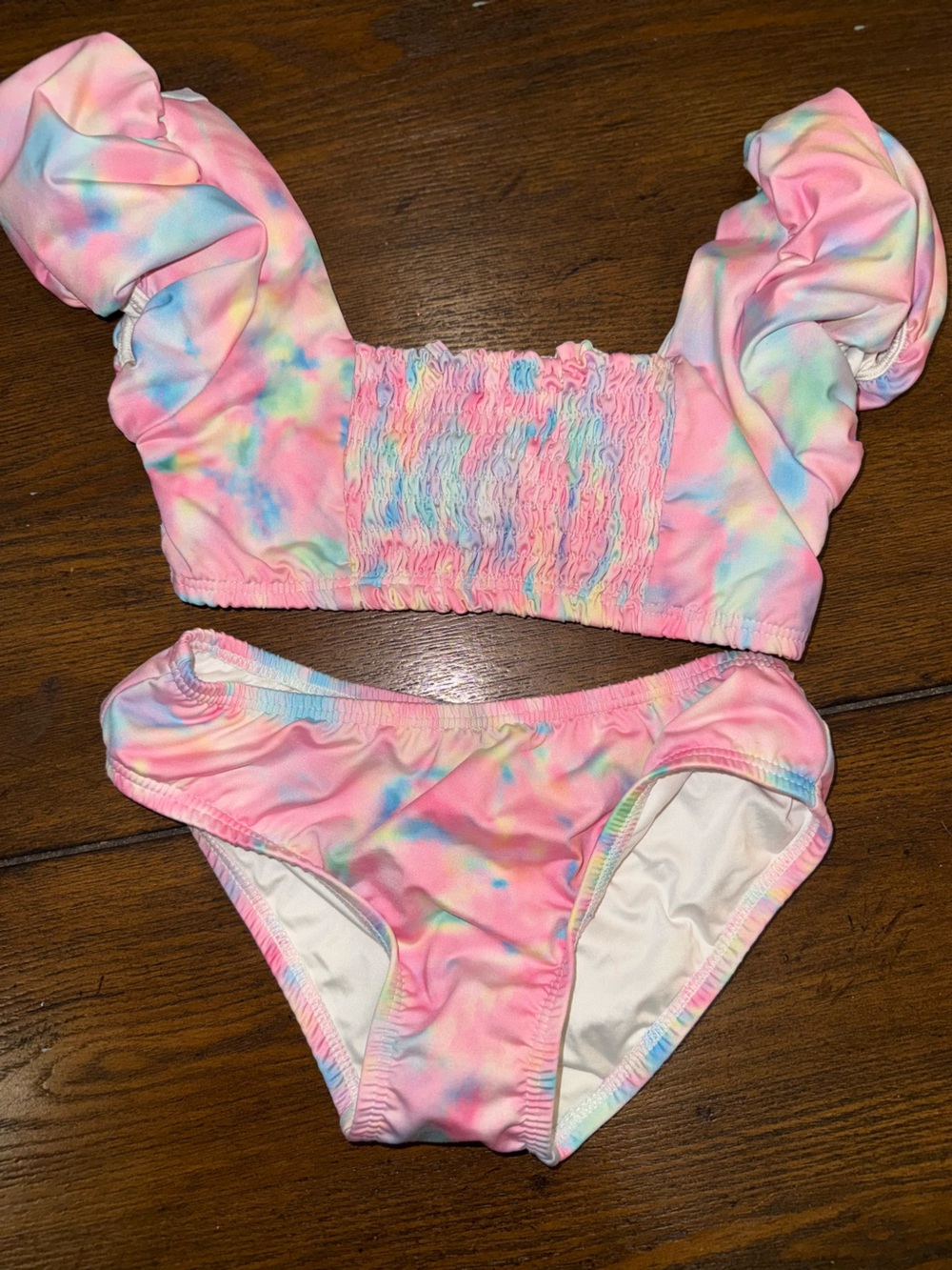 Kids Pink Tie-Dye One-Piece Style Swimsuit with Shirred Bodice